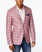 Tallia Men's Pink Plaid Linen Slim Fit Sport Coat