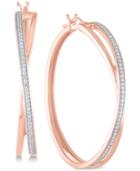 Diamond Pave Crisscross Hoop Earrings (1/4 Ct. T.w.) In 14k Rose Gold-plated Sterling Silver