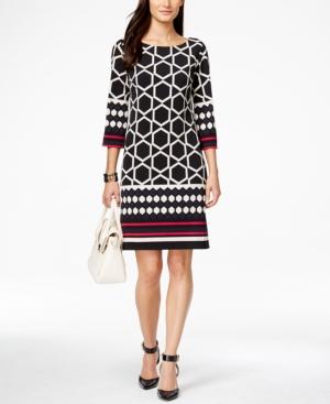 Jessica Howard Three-quarter-sleeve Mixed-print Shift Dress