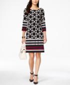 Jessica Howard Three-quarter-sleeve Mixed-print Shift Dress