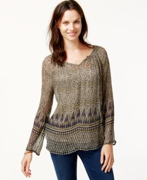 Lucky Brand Sheer Printed Peasant Blouse