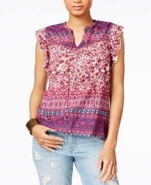 Lucky Brand Printed Ruffle-trim Peasant Top