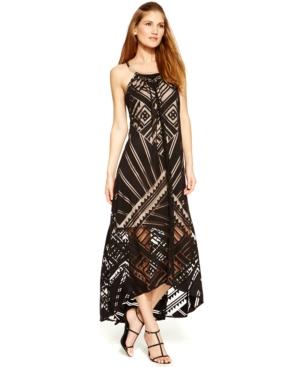 London Times Abstract Illusion Necklace-halter Dress