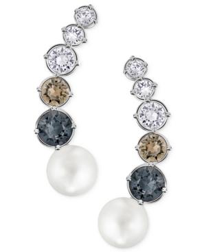 Swarovski Silver-tone Imitation Pearl And Multi-crystal Ear Crawler Earrings