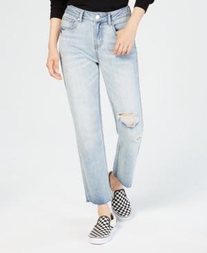 Indigo Rein Juniors' Rigid Ripped Straight-leg Jeans