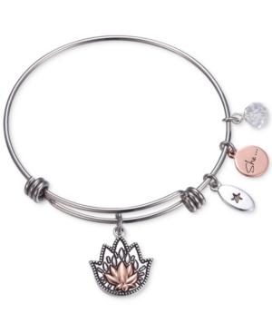 Unwritten She Had Faith She Would Not Fail Lotus Charm Adjustable Bangle Bracelet In Two-tone Stainless Steel
