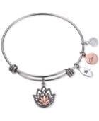 Unwritten She Had Faith She Would Not Fail Lotus Charm Adjustable Bangle Bracelet In Two-tone Stainless Steel