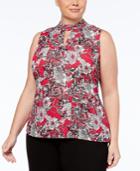 Nine West Plus Size Printed Crepe Keyhole Shell