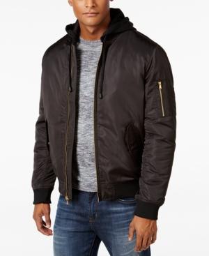 Sean John Men's Black Nylon Hooded Bomber Jacket