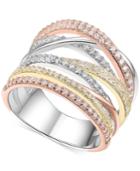 Cubic Zirconia Tri-color Statement Ring In 14k Tri-gold Plated Sterling Silver
