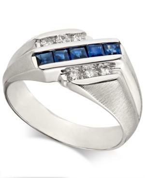 Men's Sapphire (7/8 Ct. T.w.) & Diamond (1/4 Ct. T.w.) Ring In 14k White Gold