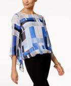 Alfani Petite Printed Angel-sleeve Bubble Top, Created For Macy's
