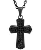 Men's Black Sapphire Cross 22 Pendant Necklace (1-1/2 Ct. T.w.) In Black Ion-plated Stainless Steel