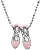 Alex Woo Pink Enamel Ballet Slipper 16 Pendant Necklace In Sterling Silver