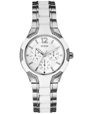 Guess Women's White Silicone And Silver-tone Steel Bracelet Watch 36mm U0556l1