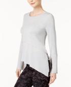 Bar Iii Asymmetrical Mixed-media Top, Created For Macy's