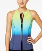 Profile By Gottex Sport Ocean Reef High-neck Zip-up Tankini Top Women's Swimsuit