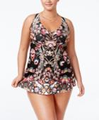 Becca Etc Plus Size Havana Skirted One-piece Swimsuit Women's Swimsuit