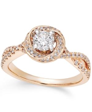 Diamond Twist Halo Engagement Ring (7/8 Ct. T.w.) In 14k Rose Gold