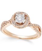 Diamond Twist Halo Engagement Ring (7/8 Ct. T.w.) In 14k Rose Gold