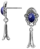 American West Blue Lapis Squash Blossom Drop Earrings In Sterling Silver