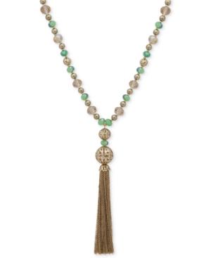 Lonna & Lilly Gold-tone Beaded Tassel Lariat Necklace