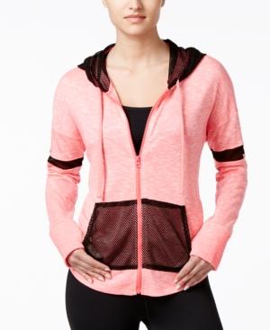 Material Girl Active Juniors' Mesh-trim Zipper-front Hoodie, Only At Macy's