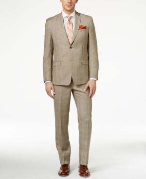 Marc New York By Andrew Marc Men's Slim-fit Tan Plaid Suit