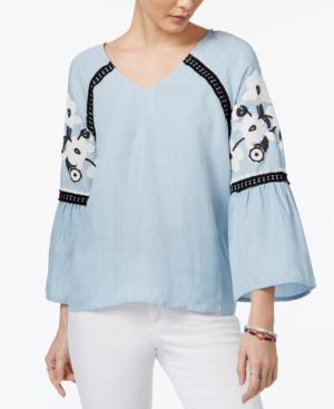 One Hart Juniors' Crochet-trim Puff-print Blouse, Only At Macy's