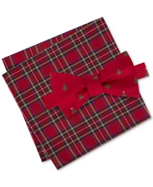 Tommy Hilfiger Men's Holiday Tree Pre-tied Silk Bow Tie & Royal Stewart Tartan Pocket Square