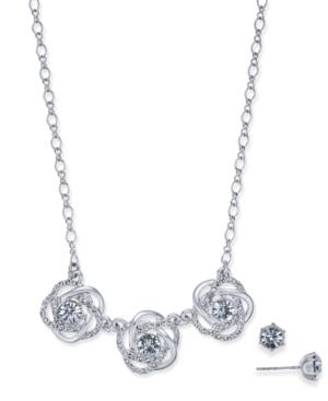 Charter Club Silver-tone Crystal Knot Necklace & Stud Earrings