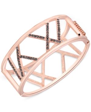 T Tahari Rose Gold-tone Crystal Cut-out Hinged Bangle Bracelet