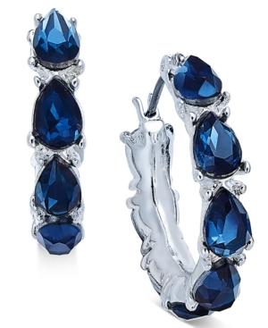 Nine West Silver-tone Teardrop Crystal Hoop Earrings