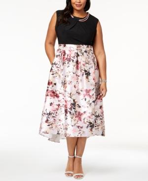 Sl Fashions Plus Size Floral-print & Solid Necklace Dress