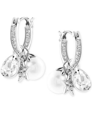 Swarovski Rhodium-plated Imitation Pearl And Crystal Cluster Drop Earrings
