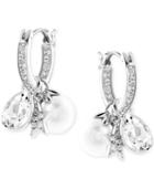 Swarovski Rhodium-plated Imitation Pearl And Crystal Cluster Drop Earrings