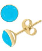 Manufactured Turquoise (6-1/2mm) Stud Earrings In 14k Gold