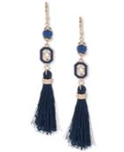 Ivanka Trump Gold-tone Blue Bead, Link & Tassel Drop Earrings