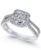 Diamond Square Halo Engagement Ring (1-1/3 Ct. T.w.) In 14k White Gold