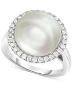 Cultured South Sea Pearl (12mm) And Diamond (1/3 Ct. T.w.) Halo Ring In 14k White Gold