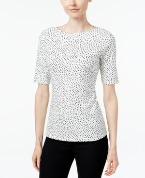 Charter Club Dot-print Elbow-sleeve Top, Only At Macy's