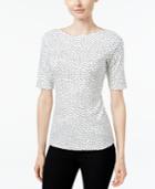 Charter Club Dot-print Elbow-sleeve Top, Only At Macy's