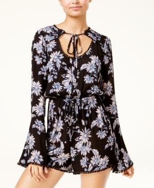 American Rag Juniors' Floral-print Bell-sleeve Romper, Created For Macy's