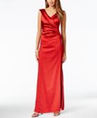 Tahari Asl Ruched Faux-wrap Gown