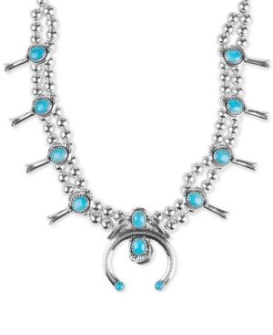 Manufactured Turquoise(23-5/8 Cttw) Beaded Statement Necklace In Sterling Silver