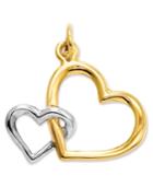 14k Gold And Sterling Silver Charm, Double Heart Charm