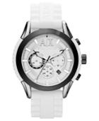 Ax Armani Exchange Watch, Men's Chronograph White Textured Silicone Strap 47mm Ax1225