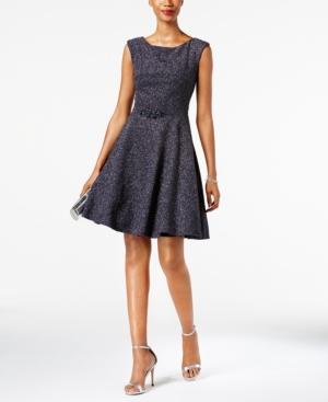 Betsy & Adam Embellished Glitter Fit & Flare Dress