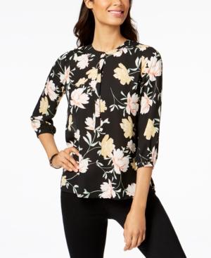 Jm Collection Floral-print Henley Top, Created For Macy's