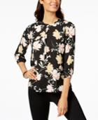 Jm Collection Floral-print Henley Top, Created For Macy's